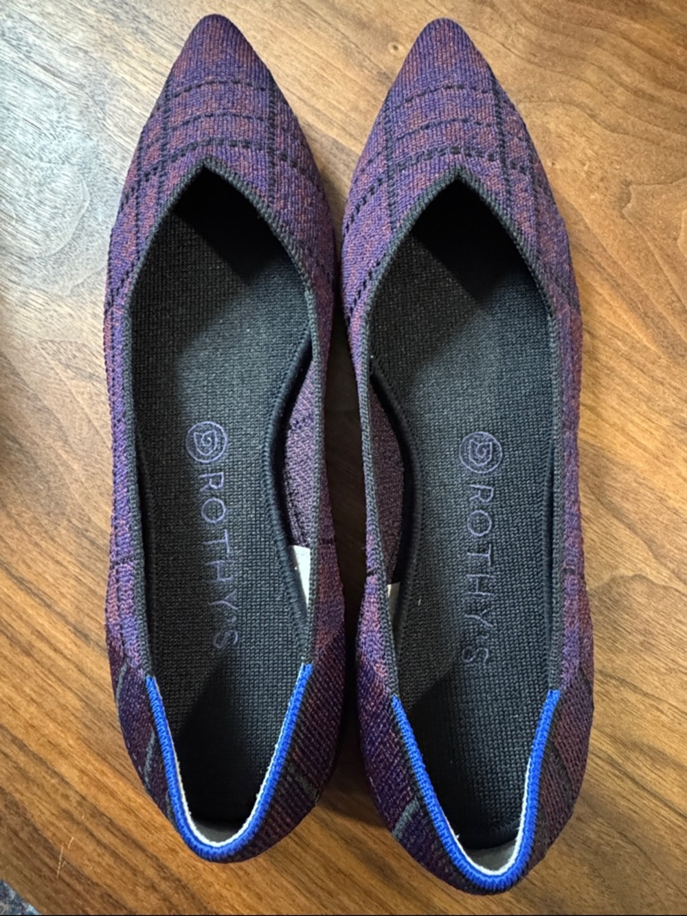 Like New Rothy's The Point in Cranberry Plaid - Picture 3 of 9